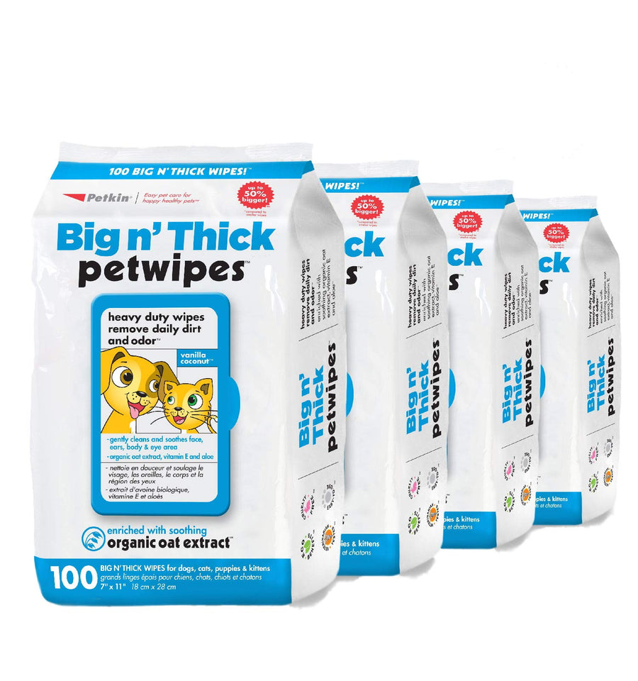 Pet Wipes for Dogs and Cats, 400 Wipes - Large Pet Wipes for Dogs and Cats - Cleans Ears, Face, Butt, Body and Eye Area - Convenient, Ideal for Home or Travel - 4 Packs of 100 Wipes