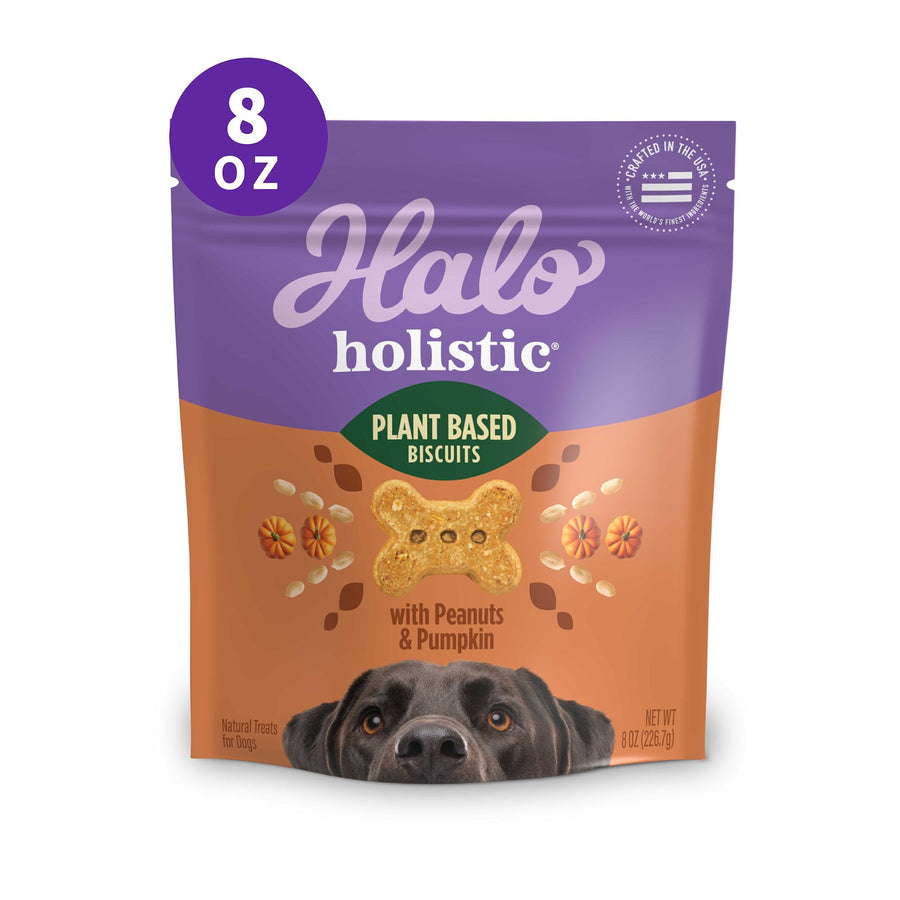 Holistic Vegan Dog Treats, Plant-Based Dog Treat with Peanuts & Pumpkins, Vegan Treat Pouch, 8 Oz bag