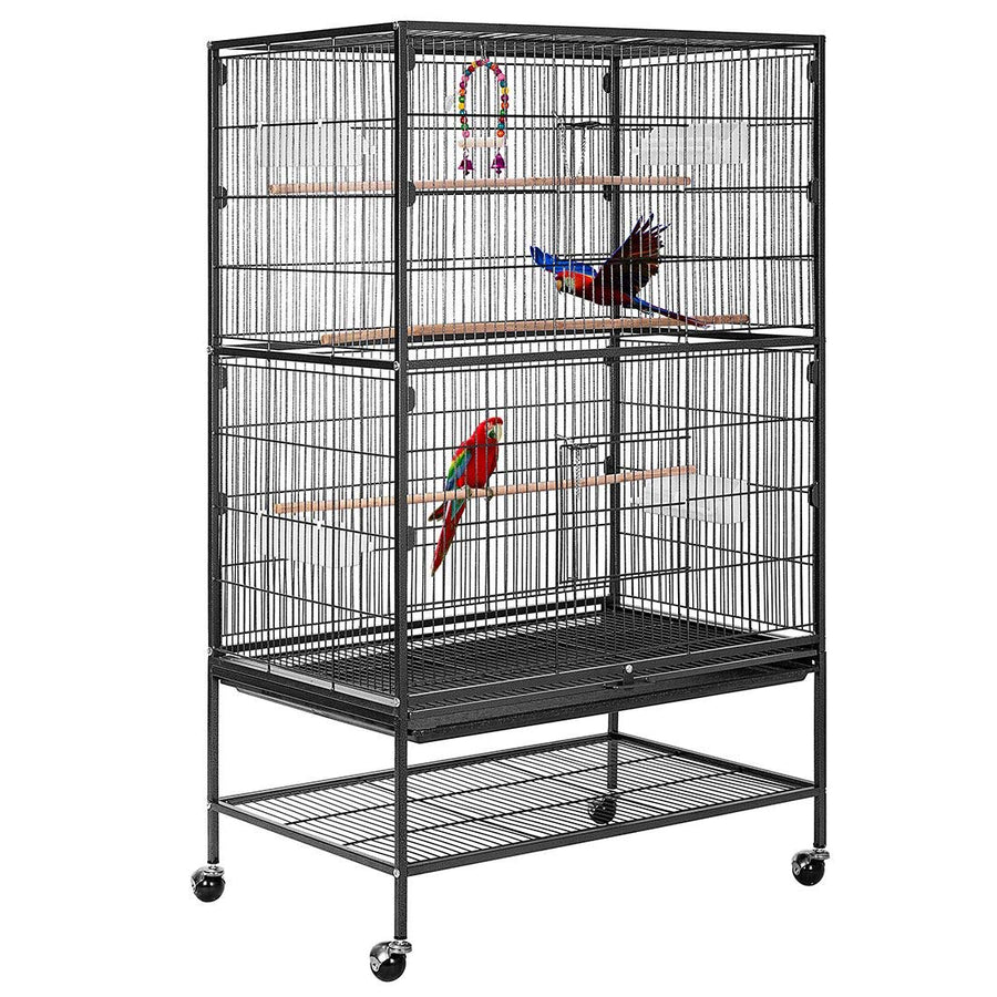 53 Inch Wrought Iron Large Bird Cage with Rolling Stand for Parrots Conures Lovebird Cockatiel Parakeets Black