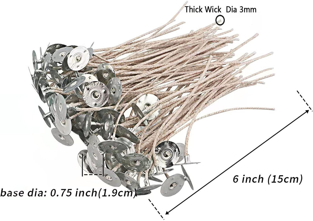 100pcs ECO 4 Wicks for Soy Candles, 6 inch Pre-Waxed Candle Wick for Candle Making,Thick Candle Wick with Base