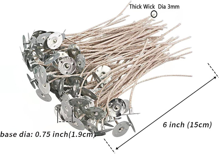 100pcs ECO 4 Wicks for Soy Candles, 6 inch Pre-Waxed Candle Wick for Candle Making,Thick Candle Wick with Base
