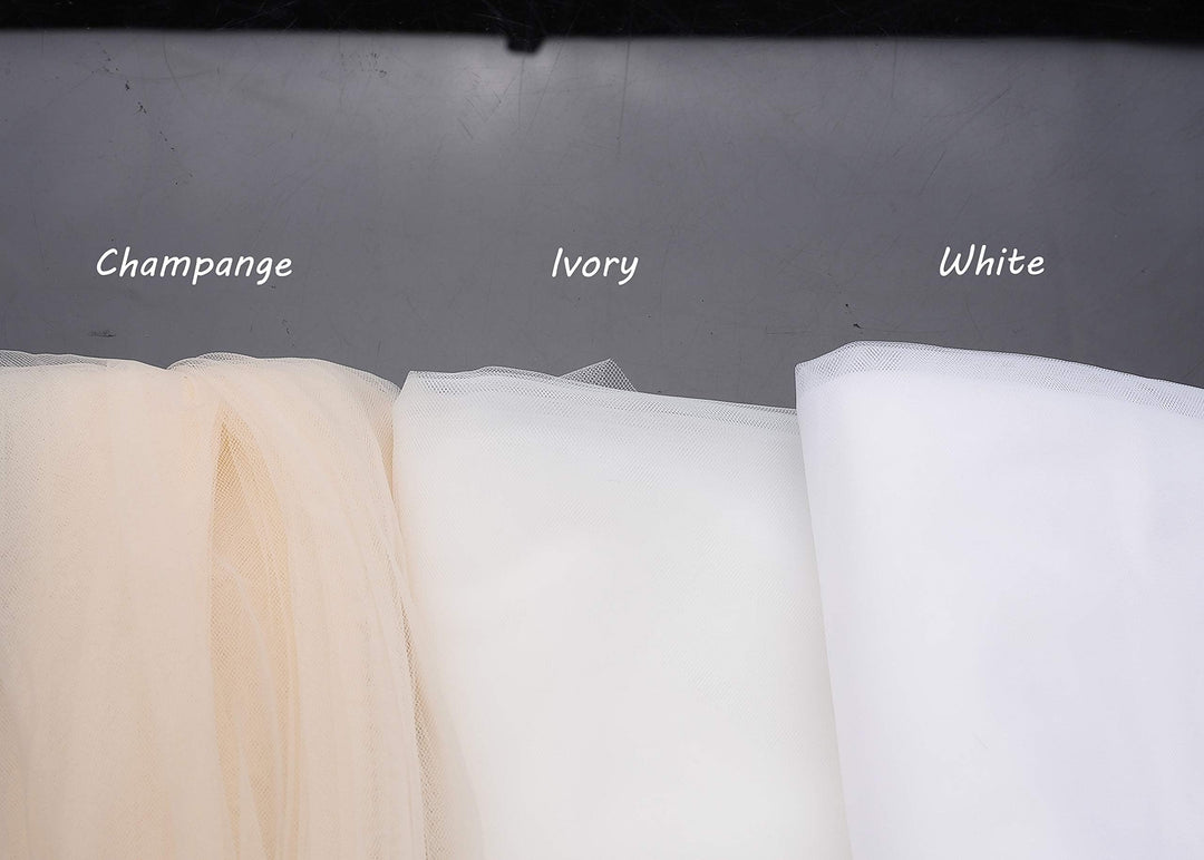 Wedding Lace 4 Layer White and Champagne Veil Drop Soft Tulle for Bride with Hair Comb Wide Lace Veil Chapel Veil Single Layer Veil Wedding Hair Accessories (White+Champagne)