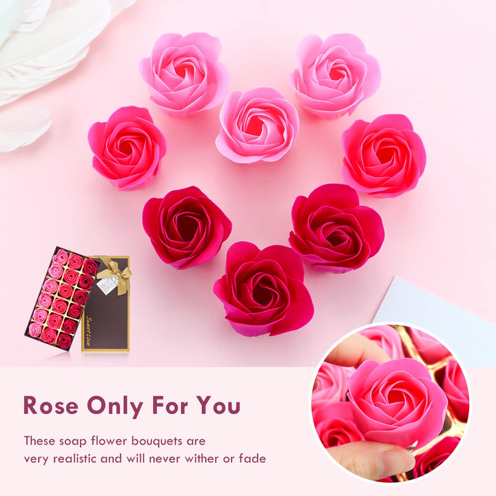 Floral Scented Bath Soap Rose Flower Petals, Plant Essential Oil Rose Soap Set Guest Soap Shaped Petals Best Gifts Ideas for Her Women Teens Girls Mom Birthdays, 18 PCS Pink