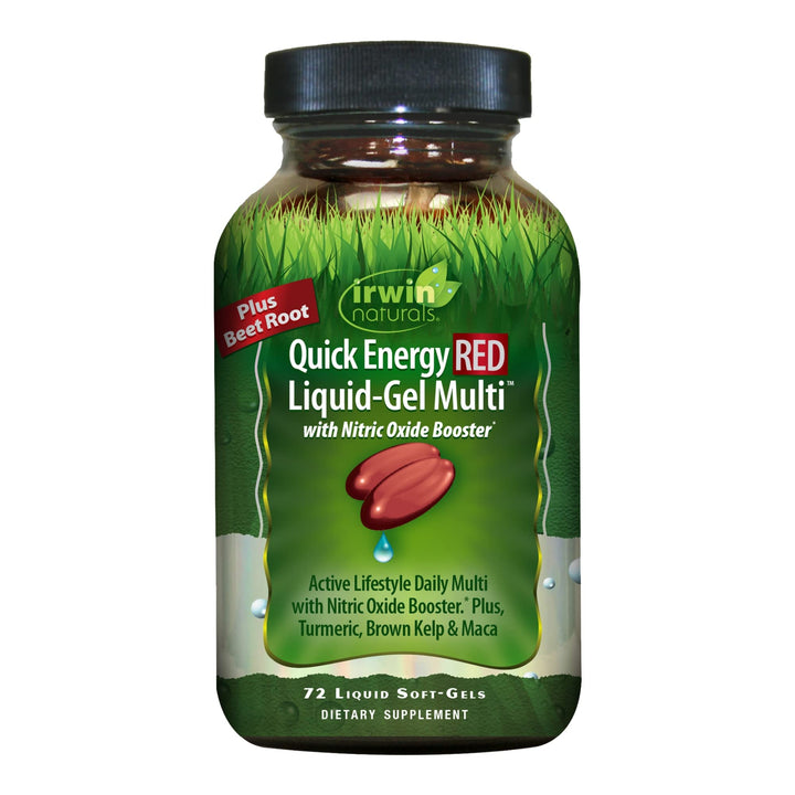 Quick Energy RED Liquid-Gel Multi with Nitric Oxide Booster - 72 Liquid Softgels - with Nitric Oxide Booster, Turmeric, Brown Kelp, Maca & Beet Root