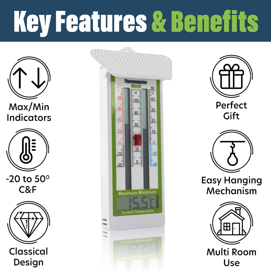 Digital Max Min Greenhouse Thermometer Classic Design Max Min Thermometer for Use in The Garden Greenhouse or Home Easily Wall Mounted Greenhouse Temperature Monitor