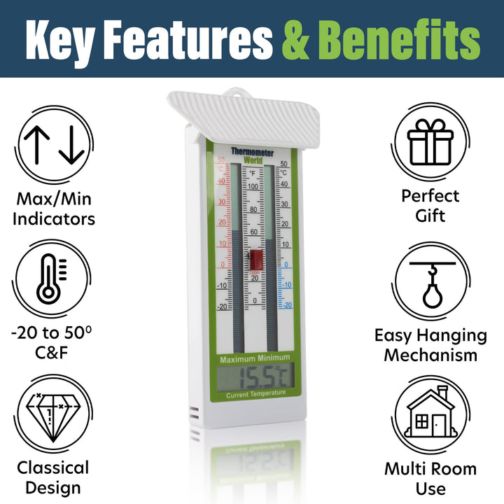 Digital Max Min Greenhouse Thermometer Classic Design Max Min Thermometer for Use in The Garden Greenhouse or Home Easily Wall Mounted Greenhouse Temperature Monitor