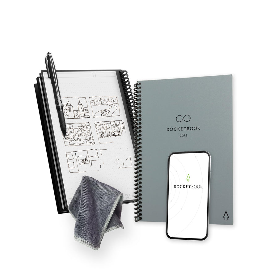 Core Reusable Spiral Notebook, Executive Size 6x8.8, Gray - Dotted Pages, App-Connected, Erasable, Durable Cover, Ideal for School, Work, and Creative Projects