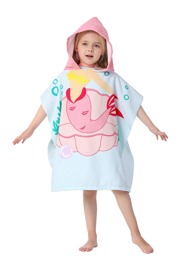 Toddler Girls' Wearable Bath Towel Mermaid Hooded Poncho Cover-ups Swimwear for Kid Girls Beach Pool