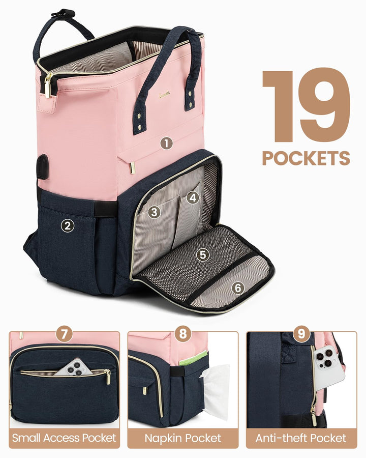 Laptop Backpack for Women Fashion Business Computer Backpacks Travel Bags Purse Doctor Nurse Work Backpack with USB Port, Fits 17-Inch Laptop Pink Navy