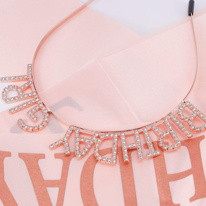 Birthday Sash for Women Rose Birthday Crowns Gold Birthday Tiara for Women Birthday Girl Headband Princess Crown Rhinestone Happy Birthday Accessories