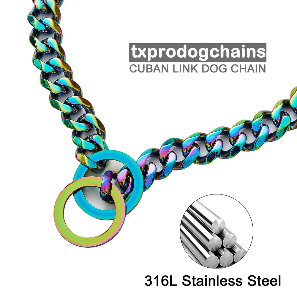 Dog Chain Collars for Dogs Chew Proof Dog Collar, 15mm Thick Color Chain Dog Collar Heavy Duty Stainless Steel Metal Cuban Link Dog Collar for Small Medium Large Dogs