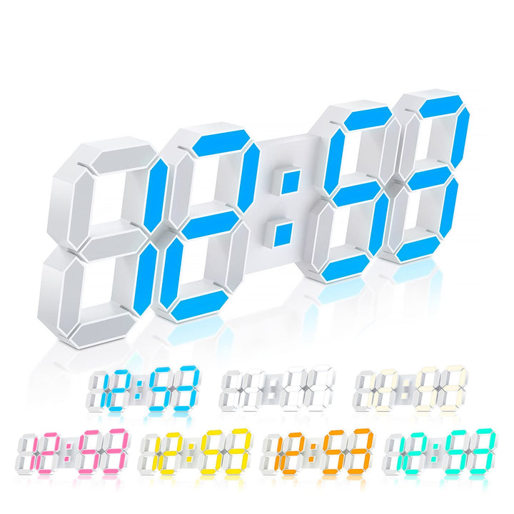 EPSKY 3D White Digital Wall Clock and Adjustable Brightness 12/24 Hours Display and Date Display for Kitchen Homes Offices Gyms (15.inch)