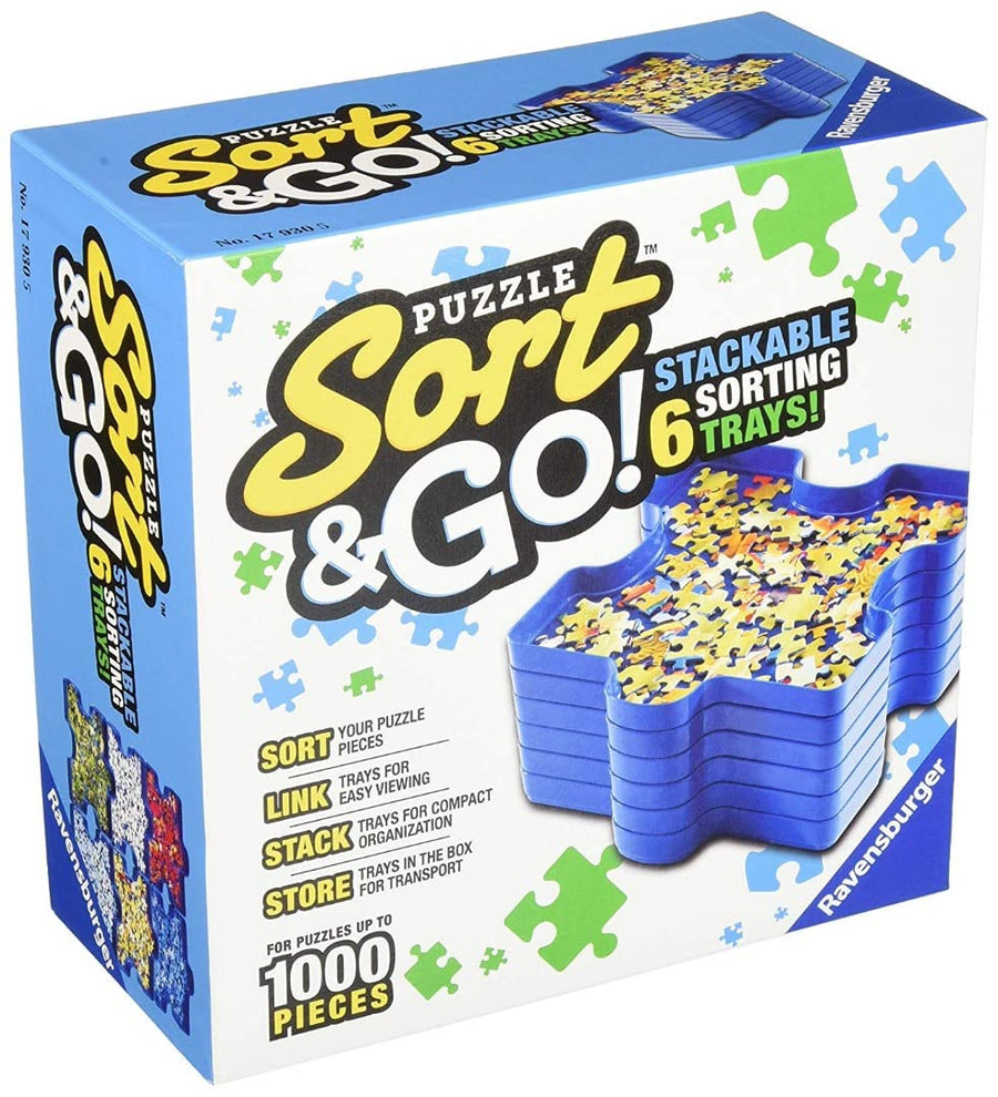 Sort and Go Jigsaw Puzzle Accessory - Robust Plastic Sorting Trays for Easy Puzzle Organization | Accommodates up to 1000 Piece Puzzles | Stackable and Portable Design | Blue