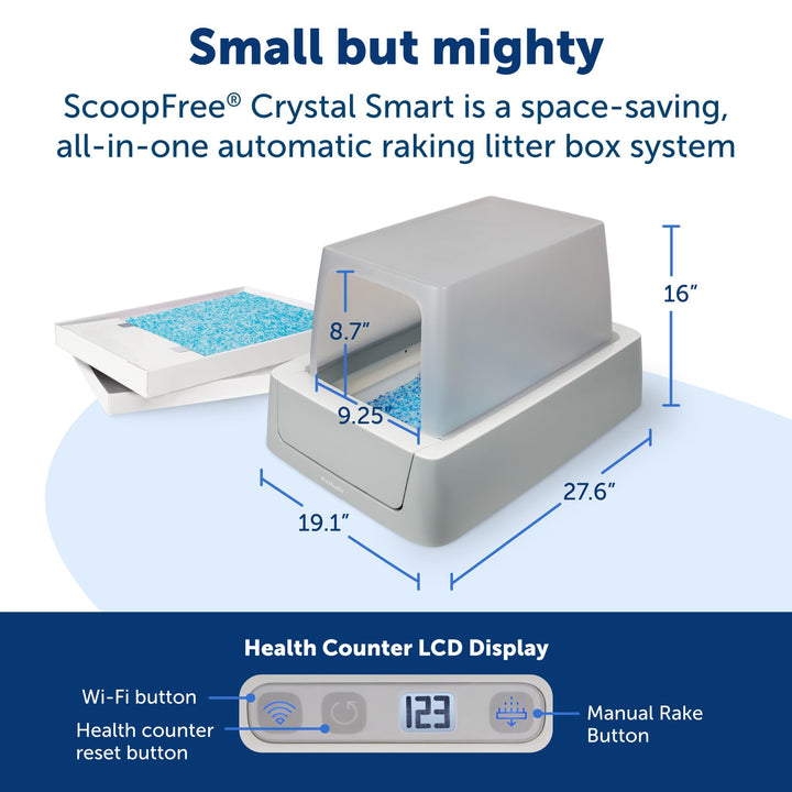 ScoopFree Crystal Smart Self-Cleaning Cat Litter Box - WiFi & App Enabled - Hands-Free Cleanup, Less Tracking, Superior Odor Control - Includes Disposable Tray and Hood