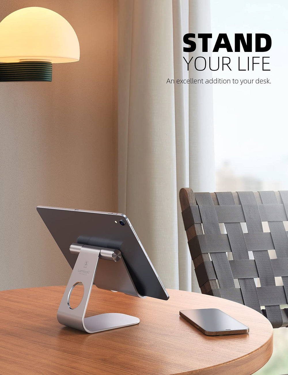Tablet Stand, Adjustable Tablet Holder - Desktop Stand Dock Holder Compatible with 4-13 Tablet Such as iPad Pro 11, 9.7, 10.5, 12.9 Air Mini 4 3 2, Kindle, Nexus, Tab, Silver
