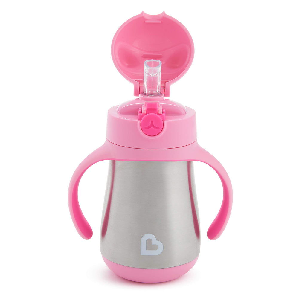 Cool Cat Sippy Cup for Toddlers, Stainless Steel Straw Cup, 8 Ounce, Pink