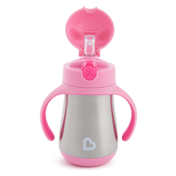 Cool Cat Sippy Cup for Toddlers, Stainless Steel Straw Cup, 8 Ounce, Pink