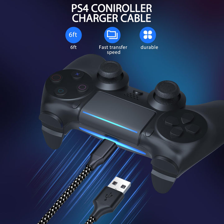 PS4 Controller Charger Cable 3-Pack 6FT for Xbox One Controller,Dualshock 4,PS4 Charging Cord,Nylon Braided Micro USB Data Sync Cable for Xbox One S/X,Playstation 4,PS4 Slim/Pro,Charge and Play Wire