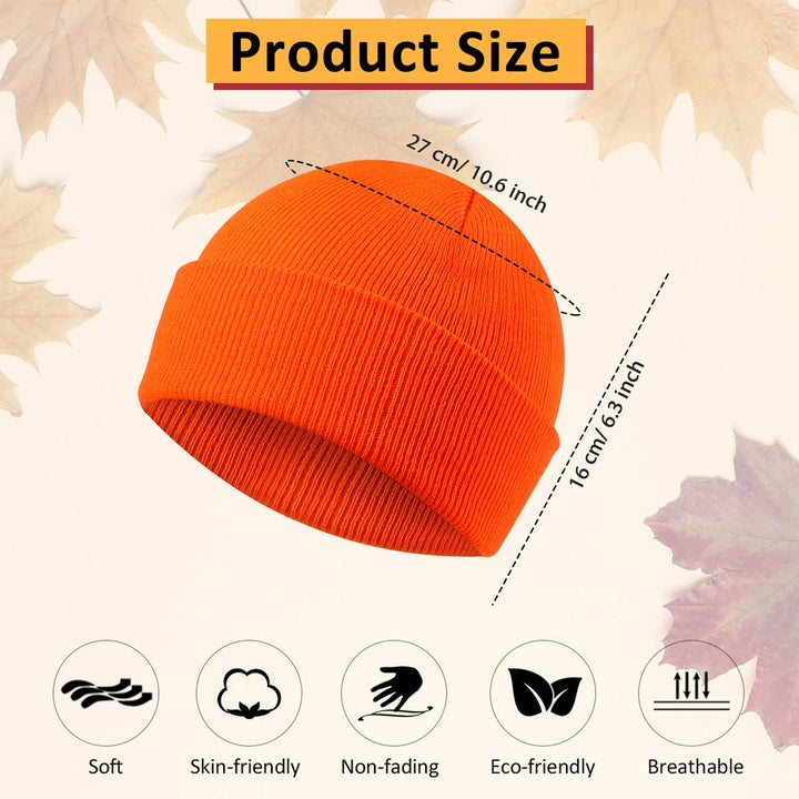 Trawler Beanie Skull Cap Acrylic Cuff Knit Hat for Men Outdoor Hunting (Orange,2 Pieces)