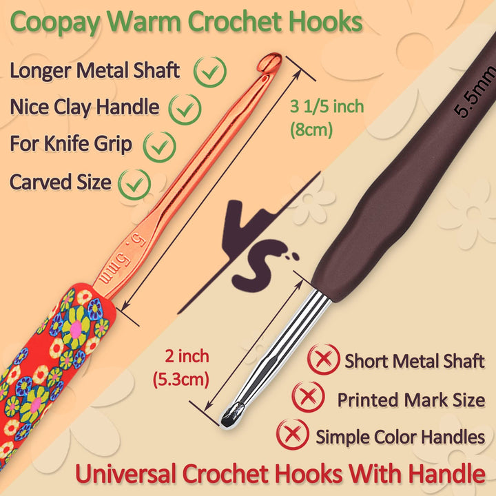 14pcs New Warm Crochet Hooks for Beginner Crochet Hook Set, 2mm to 10mm Art Aluminum Comfy Grip Crochet Needles for Crocheting Knitting & Crochet Supplies Christmas Crochet Gifts for Crocheters