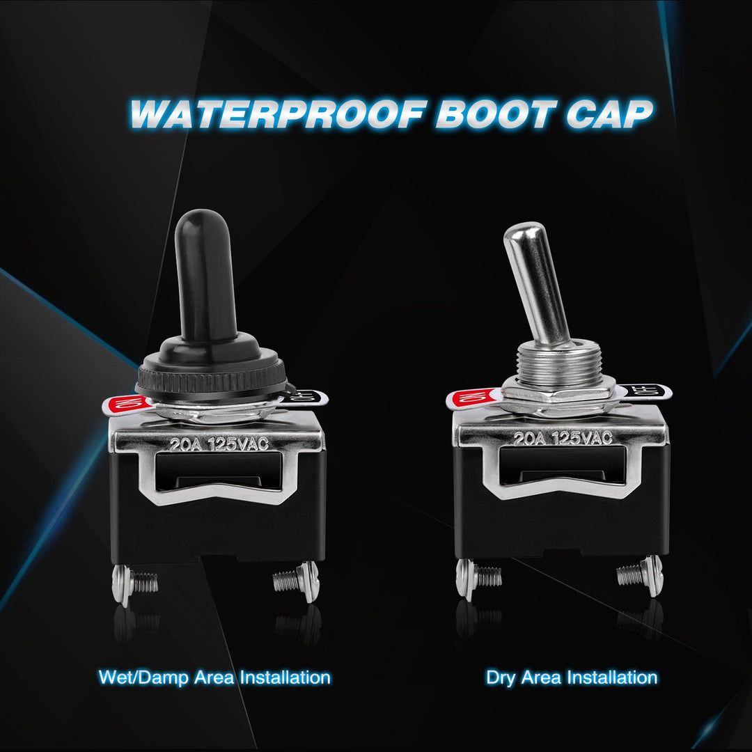 90012E Heavy Duty Rocker Toggle 15A 250V 20A 125V SPST 2Pin ON/Off Switch Metal Bat Waterproof Boot Cap Cover-5 Pack, 2 Years Warranty