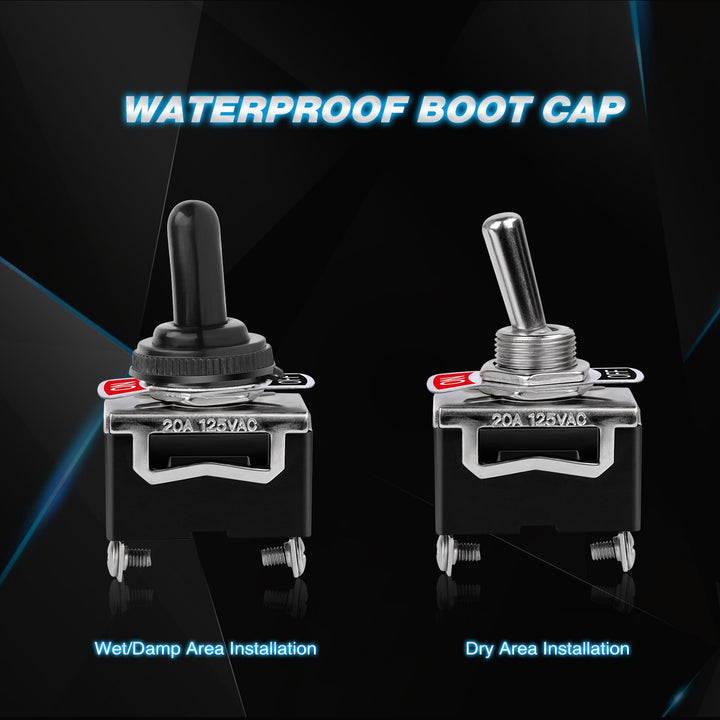90012E Heavy Duty Rocker Toggle 15A 250V 20A 125V SPST 2Pin ON/Off Switch Metal Bat Waterproof Boot Cap Cover-5 Pack, 2 Years Warranty