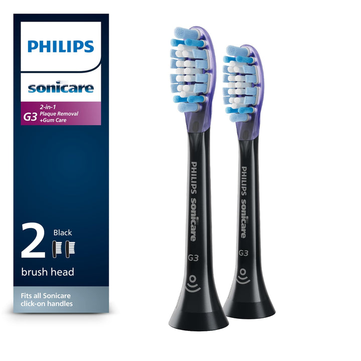 Genuine G3 Premium Gum Care Replacement Toothbrush Heads, 2 Brush Heads, Black, HX9052/95