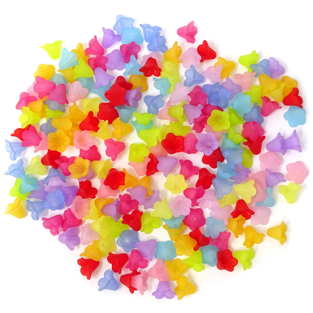 200PCS 14mm Assorted Color Frosted Trumpet Flower Beads Acrylic Beads