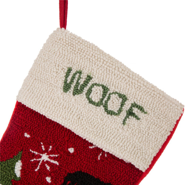 19 L Handmade Hooked Dog Christmas Stocking for Family Holiday Season Party Decor