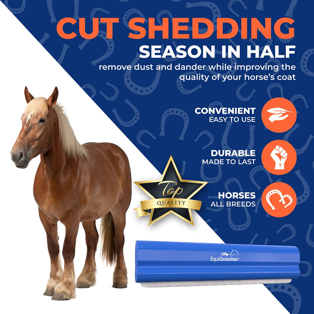 Deshedding 8 Brush for Horses | Blue | Undercoat Tool for Large Pets With Short and Long Hair | Comb Removes Loose Dirt, Hair and Fur | Professional Horse Brush for Grooming Shedding