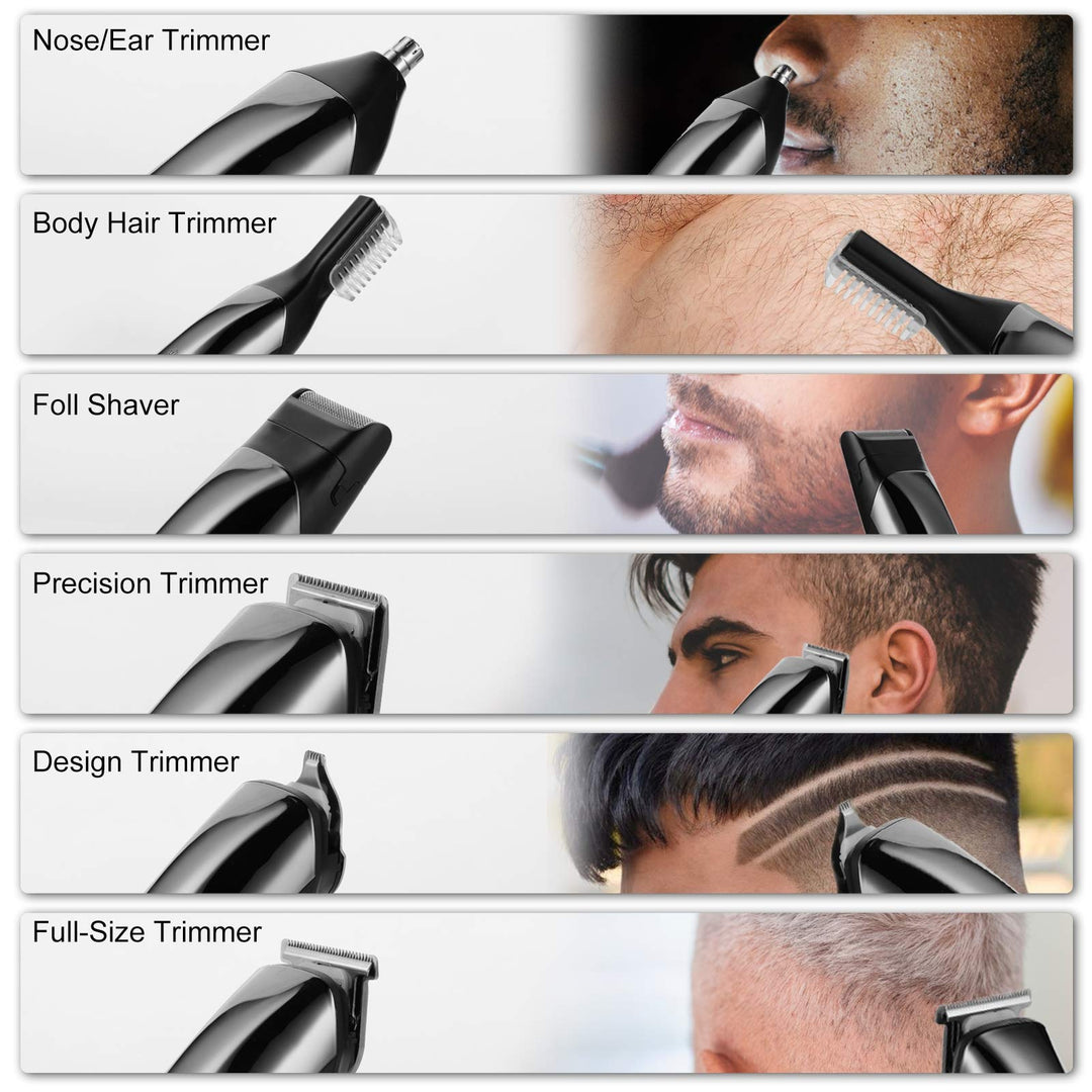 Beard Trimmer for Men Electric Razor Waterproof Professional Hair Clippers 6 in 1 Cordless Grooming Kit USB Rechargeable with Travel Case