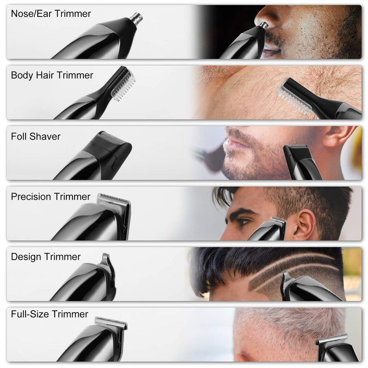 Beard Trimmer for Men Electric Razor Waterproof Professional Hair Clippers 6 in 1 Cordless Grooming Kit USB Rechargeable with Travel Case