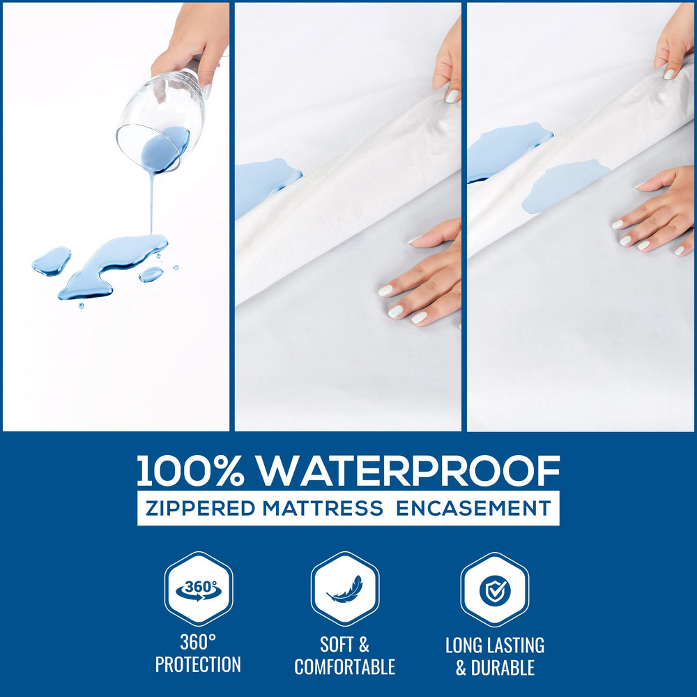 Zippered Mattress Encasement Queen, 100% Waterproof Bed Bug and Dust Mite Proof Mattress Protector, Absorbent Six-Sided Mattress Cover