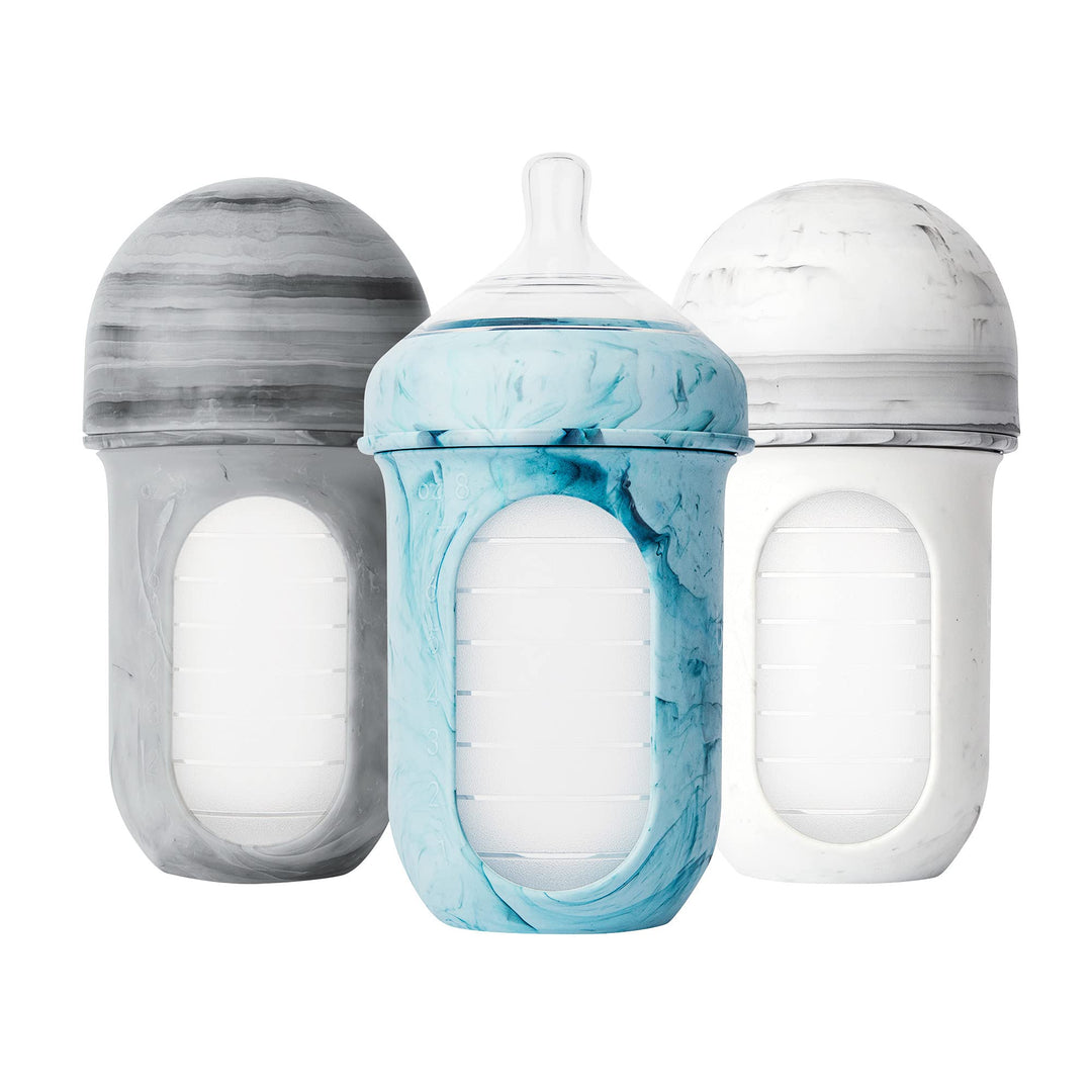 Nursh Reusable Silicone Pouch Baby Bottles - Medium Flow Nipple - Silicone Baby Bottle Pouch and Nipple - Baby Feeding Essentials - Tie Dye - 3-6 Months - 3 Count - 8 Ounce