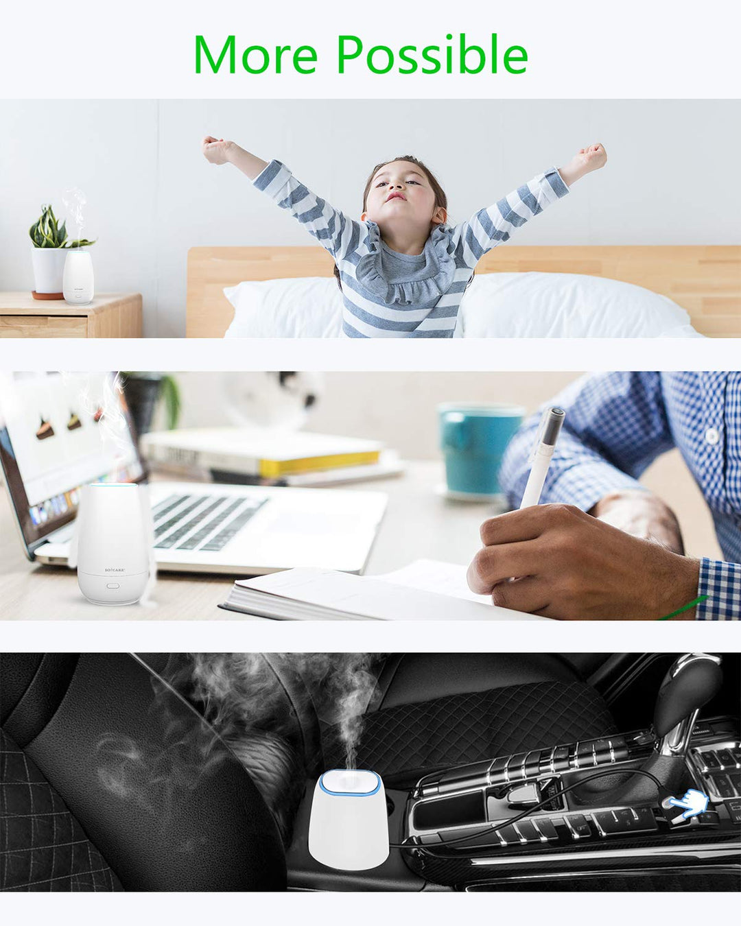 Car Diffuser (2nd Generation), Small Portable Car Essential Oil Diffuser with Built-in USB Cable, Mini Aromatherapy Air Scent Humidifier Diffuser for Travel/Office/Home (White)