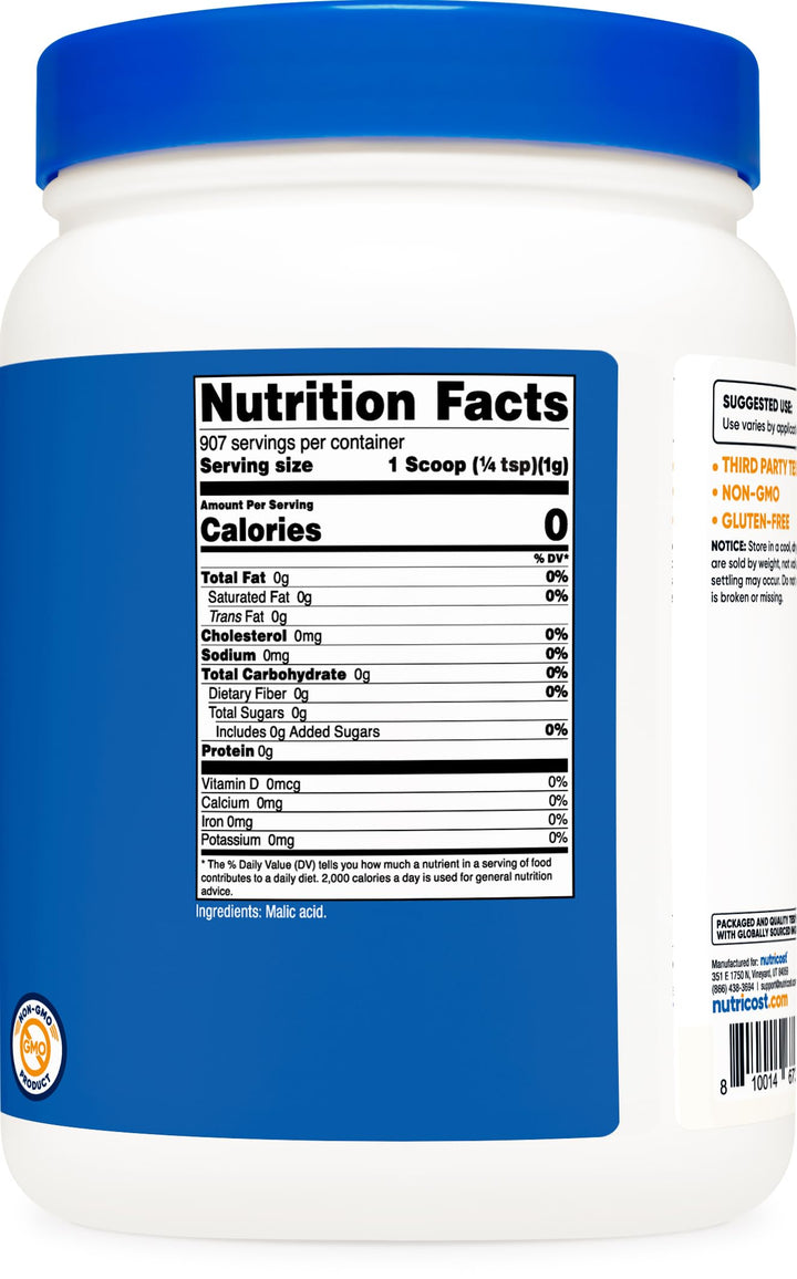 Malic Acid Powder 2 LBS - Gluten Free, Non-GMO