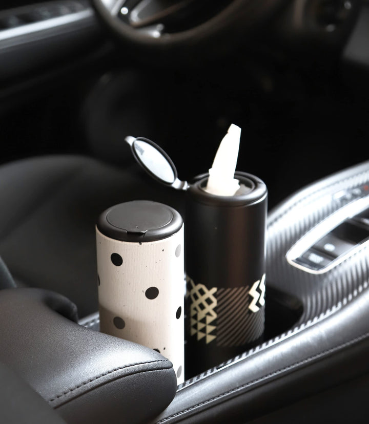 Car Tissue Holder with Facial Tissues Bulk - 4 PK Car Tissues Cylinder with Cap, Tissue Holder for Car, Travel Tissues for Car Cup Holder, Refill Car Tissue Box Round Container