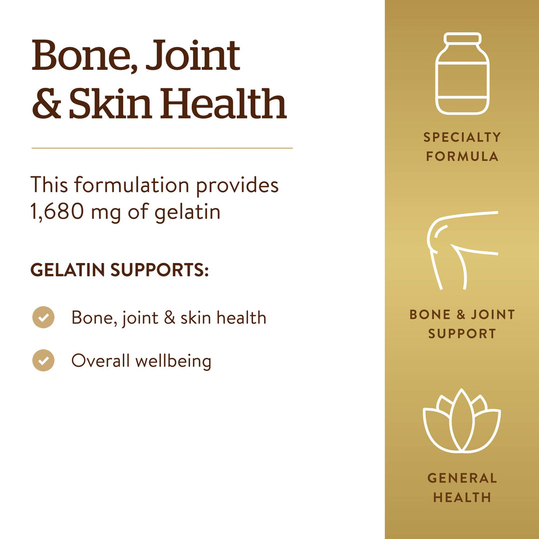 Solgar Gelatin 1680 mg, 100 Capsules - Natural Gelatin - Supports Bone, Joint & Skin Health - Gluten Free, Dairy Free - 33 Servings