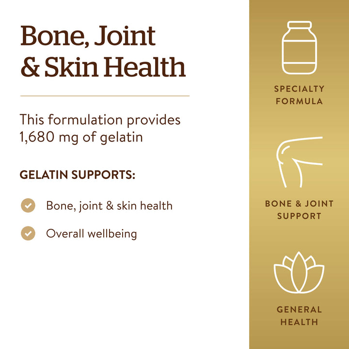 Solgar Gelatin 1680 mg, 100 Capsules - Natural Gelatin - Supports Bone, Joint & Skin Health - Gluten Free, Dairy Free - 33 Servings