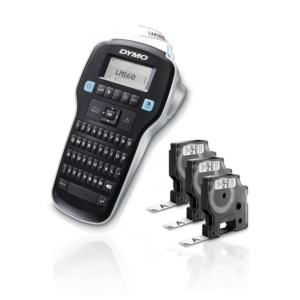 LabelManager 160 Portable Label Maker Bundle, Easy-to-Use, One-Touch Smart Keys, QWERTY Keyboard, Large Display, For Home & Office Organization, Includes 3 D1 Label Cassettes