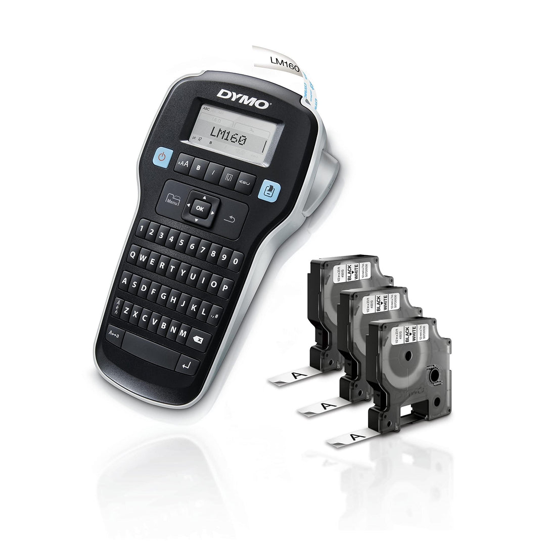 LabelManager 160 Portable Label Maker Bundle, Easy-to-Use, One-Touch Smart Keys, QWERTY Keyboard, Large Display, For Home & Office Organization, Includes 3 D1 Label Cassettes