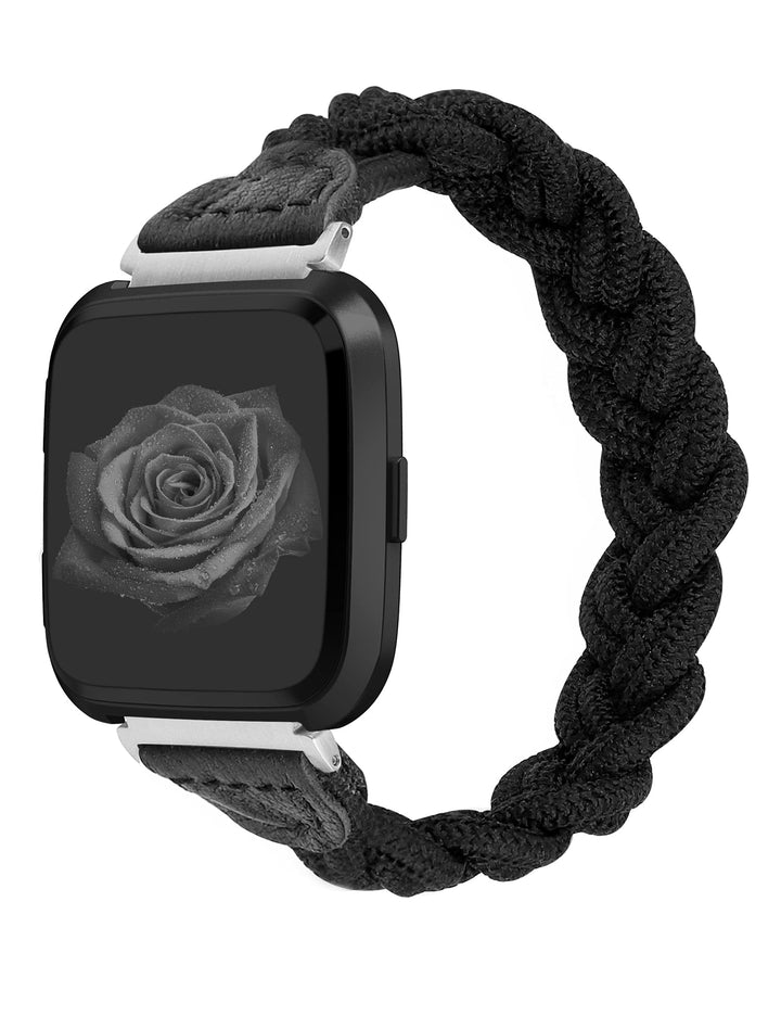 Compatible with Fitbit Versa 2/Versa/Versa Lite Bands for Women, Cute Elastic Braided Wristband Strap Stretchy Loop Bracelet Accessories for Fitbit Versa 2 Smart Watch (Black, S)