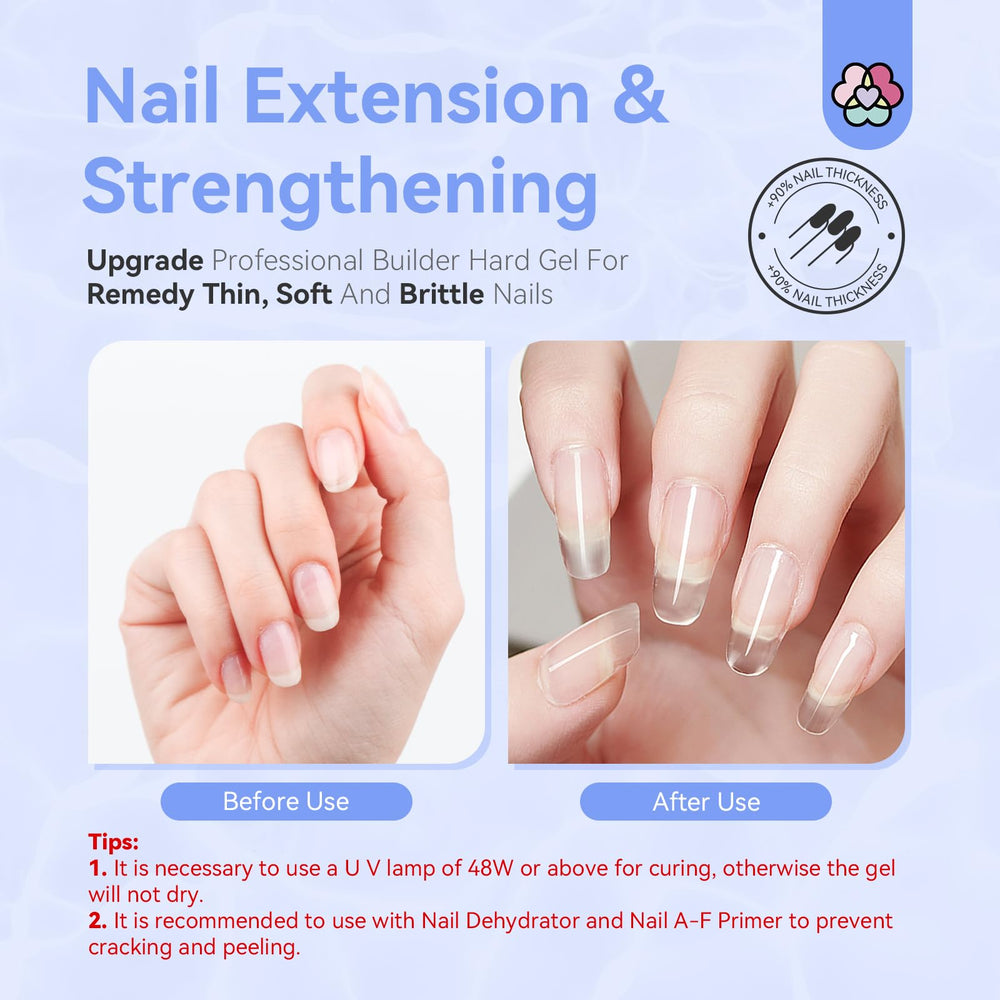 Saviland Builder Nail Gel Kit - 2pcs 30g Clear & Nudes Nail Extension Gel Set Nail Strengthen Nail Art Manicure Set with 100PCS Nail Forms and Acrylic Nail Brush for Beginners