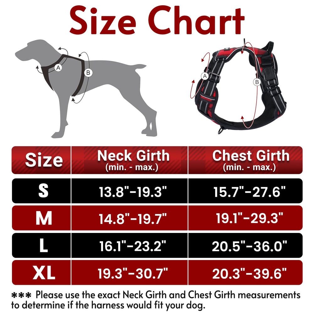 Dog Harness for Large Dogs No Pull, Comfortable Padded Plaid Dog Harness with Handle Easy Control, Adjustable Reflective Puppy Pet Harness Vest with 2 Leash Clips, Red Plaid, L