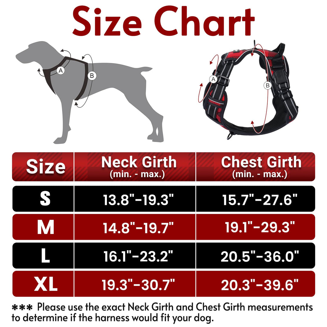 Dog Harness for Large Dogs No Pull, Comfortable Padded Plaid Dog Harness with Handle Easy Control, Adjustable Reflective Puppy Pet Harness Vest with 2 Leash Clips, Red Plaid, L