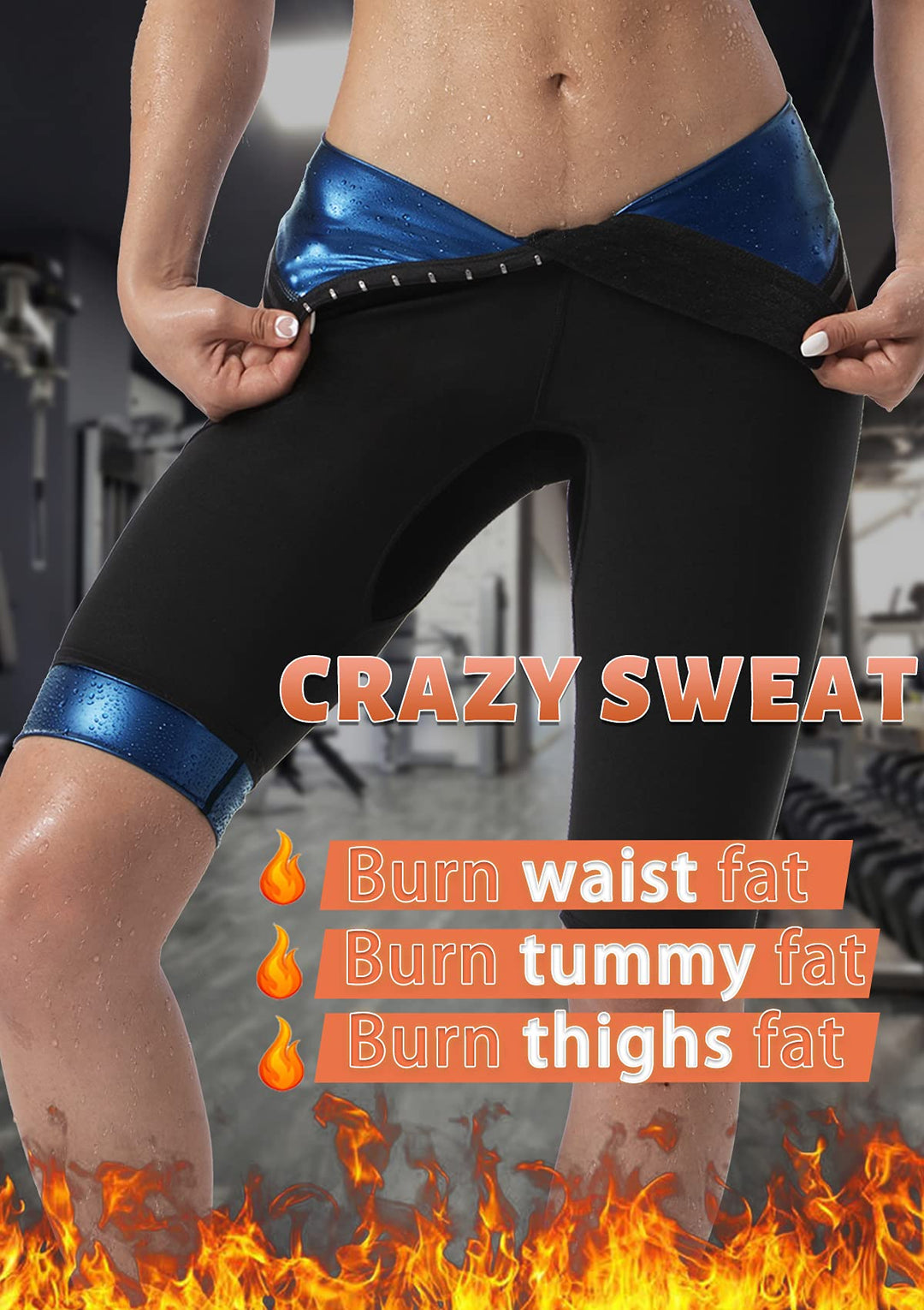 Sauna Pants Women Sweat Capris Slimming Leggings,Mesh Crotch,High Waist Workout Body Shaper Suits(TBH70031-01-L)