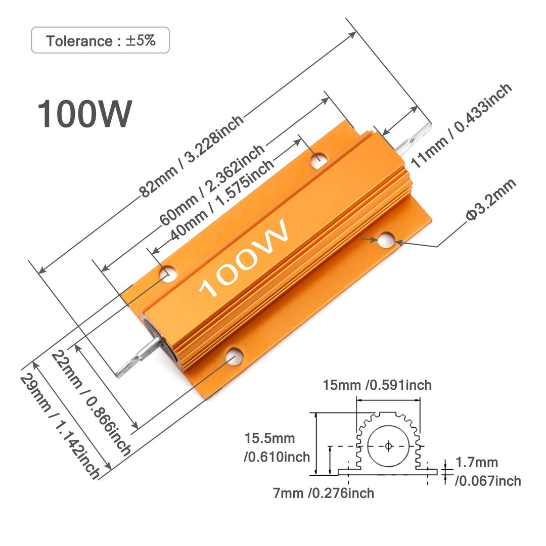 Chanzon 2pcs Wirewound Aluminum Shell Resistor 2 O ohm 100W ±5% Tolerance 2R Rohs Certified