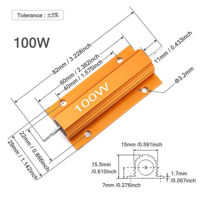 Chanzon 2pcs Wirewound Aluminum Shell Resistor 2 O ohm 100W ±5% Tolerance 2R Rohs Certified