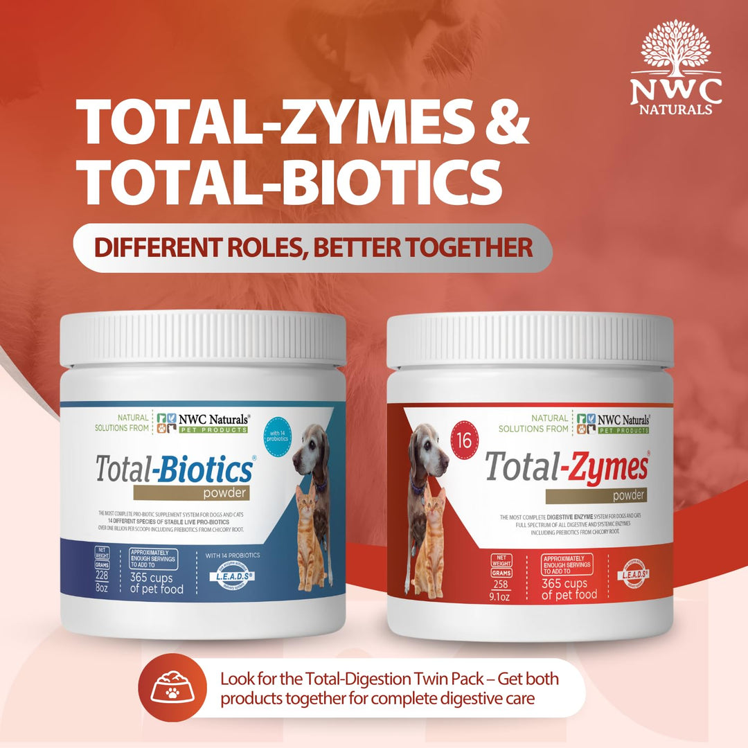 Total-Zymes Digestive Enzymes for Dogs and Cats, Unflavored Dog Food Additives for Gut Health with Prebiotic to Support Food Digestion & Absorption, Relieves Gas & Bloating, 365 Servings - 8 Ounces