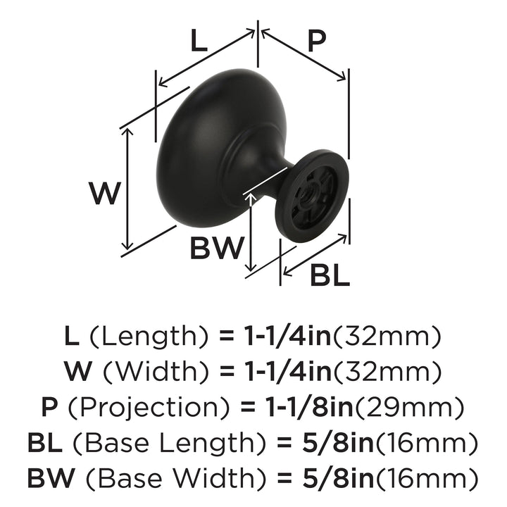 | Cabinet Knob | Matte Black | 1-1/4 inch (32 mm) Diameter | Edona | 10 Pack | Drawer Knob | Cabinet Hardware